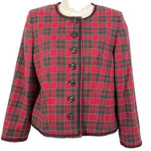 Pendleton Women Red Green Plaid 100% Virgin Wool Suit Jacket Blazer Old Money 8